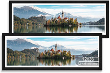 Rustic Black Wood Picture Frame Set, 12x36, Real Glass, Horizontal/Vertical Moun