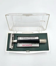 VTG SCHICK Krona Chrome Double Edge Safety Razor w/ Blade Case Eversharp