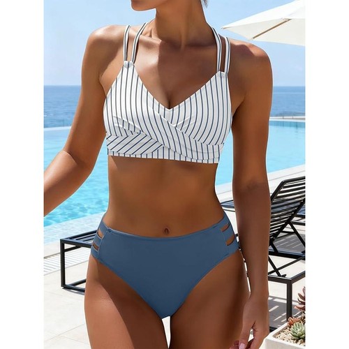 ANRABESS Women's M Bikini Set V Neck Criss Cross Two Piece Swimsuit Sexy Cutout - Picture 5 of 7