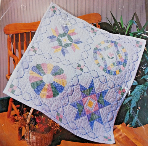 Bucilla 408651 American Sampler Lap Quilt Wall Hanging Stamped Cross Stitch Kit