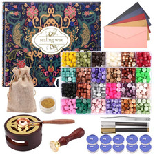 Wax Seal Stamp Kit - 24 Colors, 624 Pcs Stamp Beads, Sealing Wax Warmer, Metalli