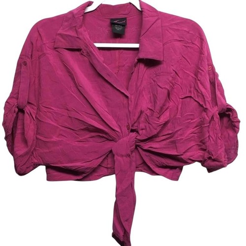 Torrid 2 , 2X fuchsia wing embellished buttoned knot hem dolman short sleeve top - 第 1/5 張圖片