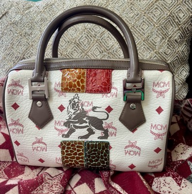 MCM Visetos Leather Lion Boston Bag