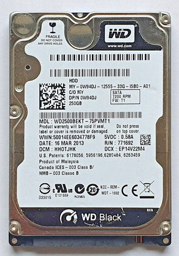 250 GB SATA Western Digital WD2500BEKT-75PVMT1 7200RPM 16MB HDD 2,5" Festplatte