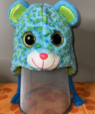 TY LEOPARD CAT BEANIE BOOS HAT LEONA~TY ORIGINAL WEAR~BLUE & GREEN SPOTS TASSELS