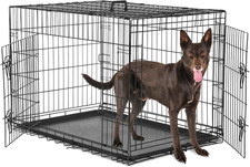 Large Dog Crate 36  Double Door Folding Metal Wire Cage with Divider Tray