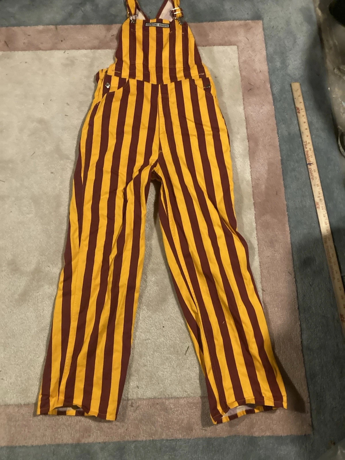 Game Bibs Maroon Gold Striped Overalls Adult Small Football Tailgate Bibs Pants