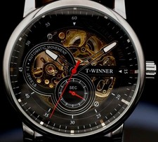 Winner Herren Männer Uhr Automatik Armbanduhr Schwarz Farben mit offener Unruh