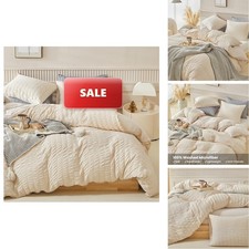 WARMDERN Beige Seersucker Duvet Cover Set Cali King Size