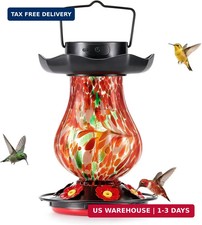 DesGully Solar Hummingbird Feeder for Outdoor - 25 fl.oz Hand Blown Glass Hummin