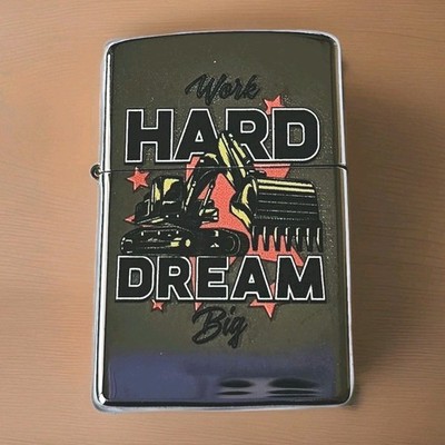 Windproof Metal Lighter Featuring A Decorative Design ''Work Hard Dream Big''