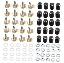 20 PCS B10K 10K 3Pin Ohm Knurled Shaft Linear Rotary Potentiometer Kit with