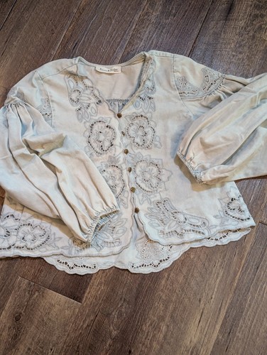 Women's Cottagecore Aaron & Amber Light Blue Denim Jacket Lace Detail Medium
