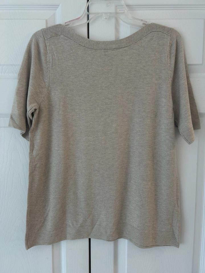 NUEVO SIN ETIQUETAS J.Jill Wearever Mujer Beige Manga Corta Algodón Túnica Blusa Camisa Talla M Foto 2 de 4