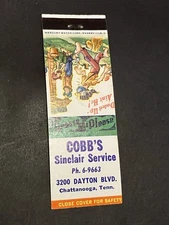 Matchbook Cover - Cobb’s Sinclair Gasoline Service Chattanooga Tennessee