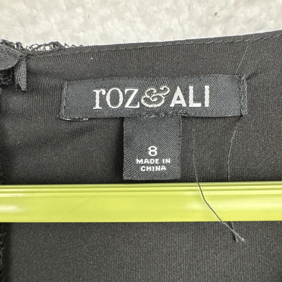 Vestido de cóctel de encaje Roz Ali hasta la rodilla midi talla 8 negro dorado ombre caprichoso Foto 2 de 4