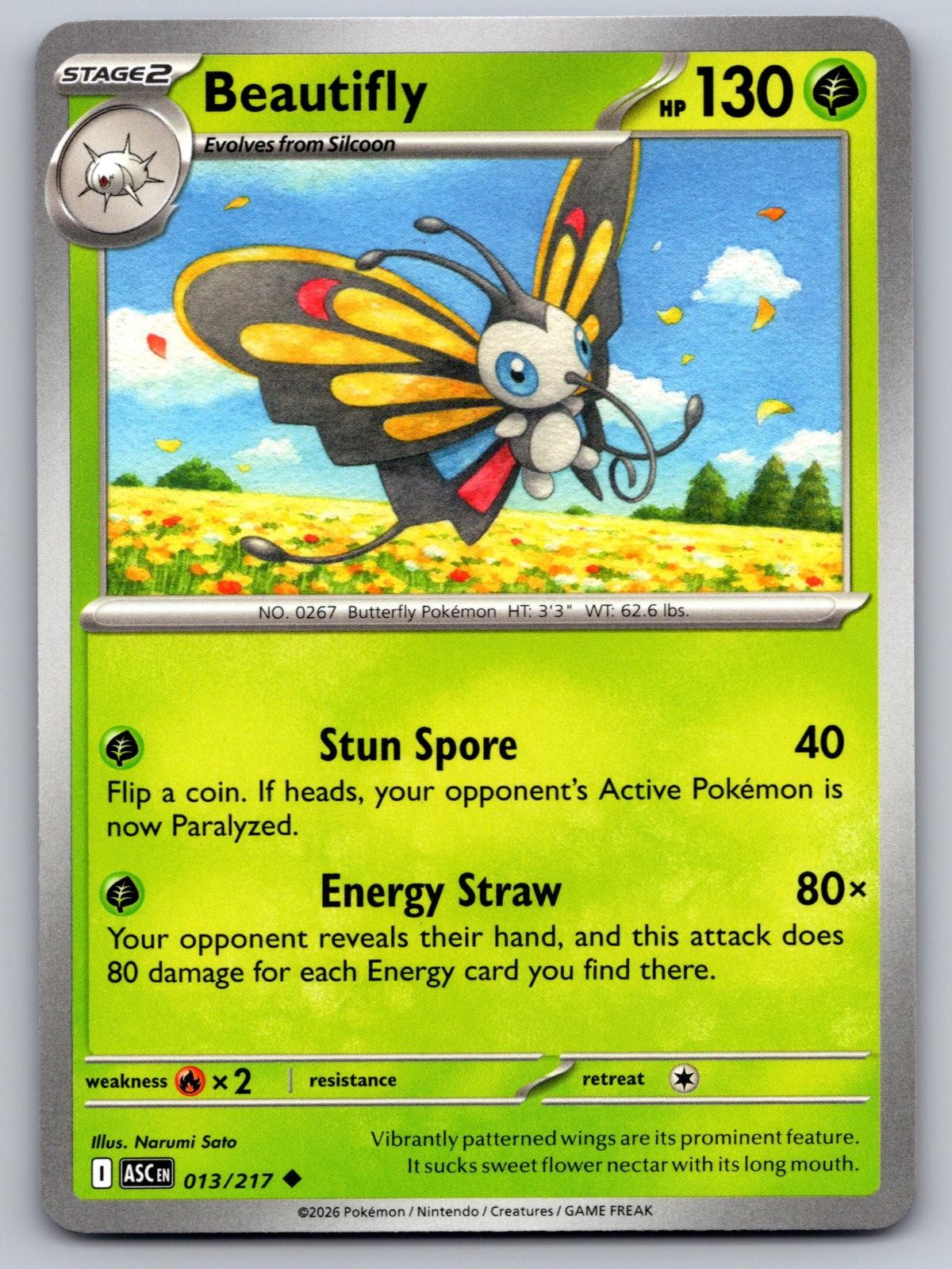 Beautifly 013/217 Uncommon Ascended Heroes Pokemon Near Mint
