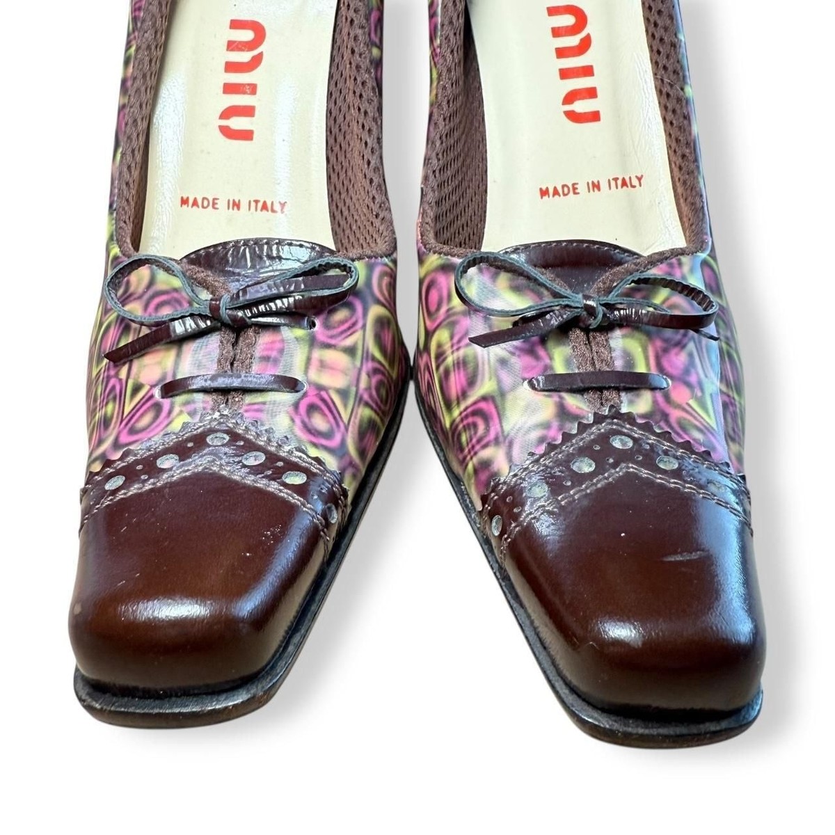 Sz 36 Miu Miu Archival FW 1999 Holographic Loafer Court Heels Pink