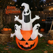 6FT Halloween Inflatables Blow Up Ghost w/ LED Light Outdoor Yard Decoration