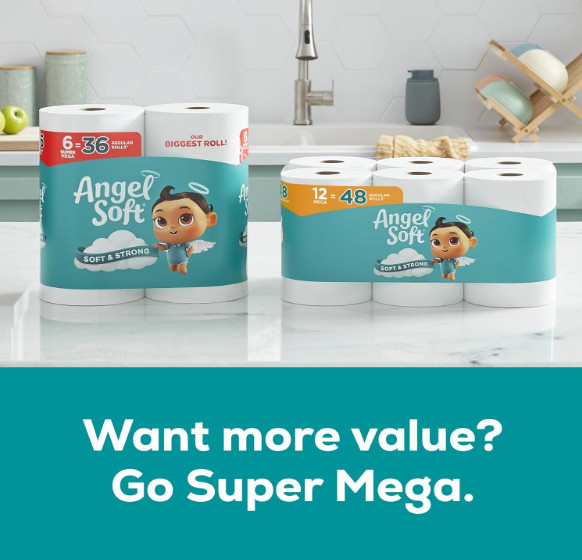 Angel Soft 4 Mega = 16 Regular Rolls | Soft, Absorbent Toilet Tissue