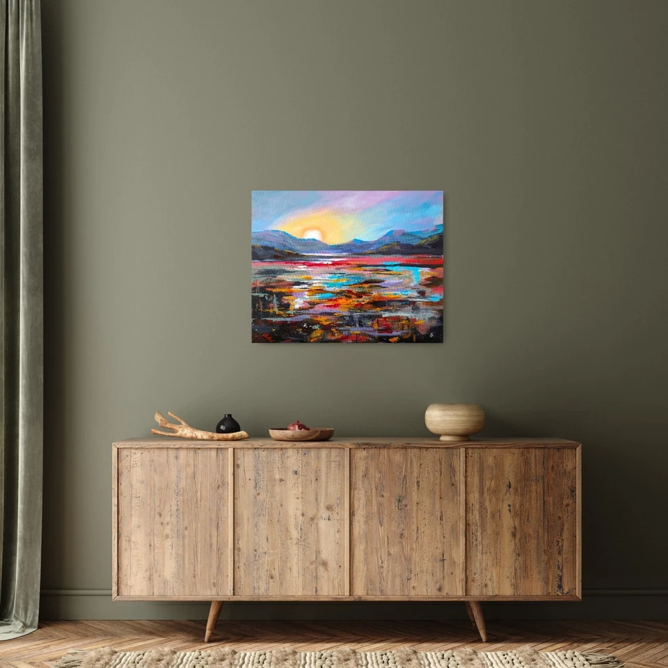 Original Painting On Canvas. Handmade Art. Acrylic. Mountain Water Landscape. - image 3 of 4