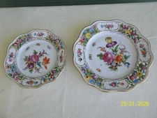 2 ANTIQUE DRESDEN CARL THIEME PORCELAIN RETICULATED HAND PAINTED FLORAL PLATES