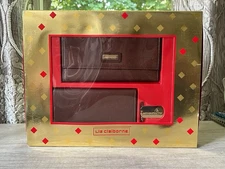 Vintage Liz Claiborne Box Set Soft Clutch w/ Checkbook Key Chain READ