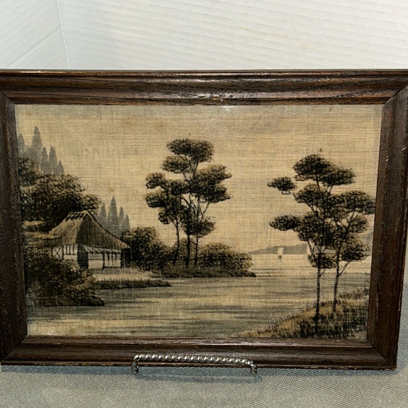 ANTIQUE FRAMED PAINTING ON FABRIC JAPANESE 11 1/2 X 8