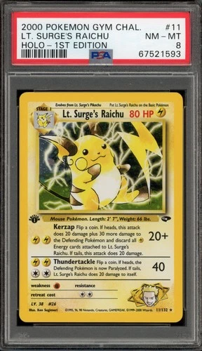 Pokemon Lt. Surge's Raichu Gym Challenge 1st Edition Holo Rare #11 PSA 8