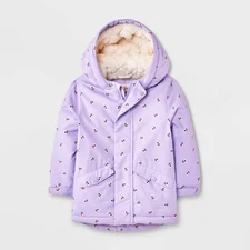 Toddler Girls' Hooded Floral Printed Parka Jacket - Cat & Jack Lavender