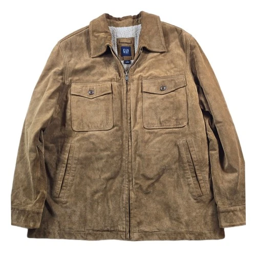 Vintage GAP Leather Suede Sherpa Jacket Mens XL Tan Brown Zip Car Coat Trucker - product listing photo