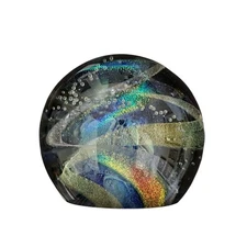 NEW Dark Nebula 4” Orb Blue Nebula of Dichroic Glass and Encased Bubbles Signed