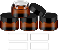 Thick Amber 1 oz Glass Jars with Lids  Inner Liners, 4 Pack Small Amber Glass J