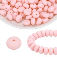 110Pcs Silicone Beads 14mm Lentil Rubber Focal Beads Bulk, Light Pink