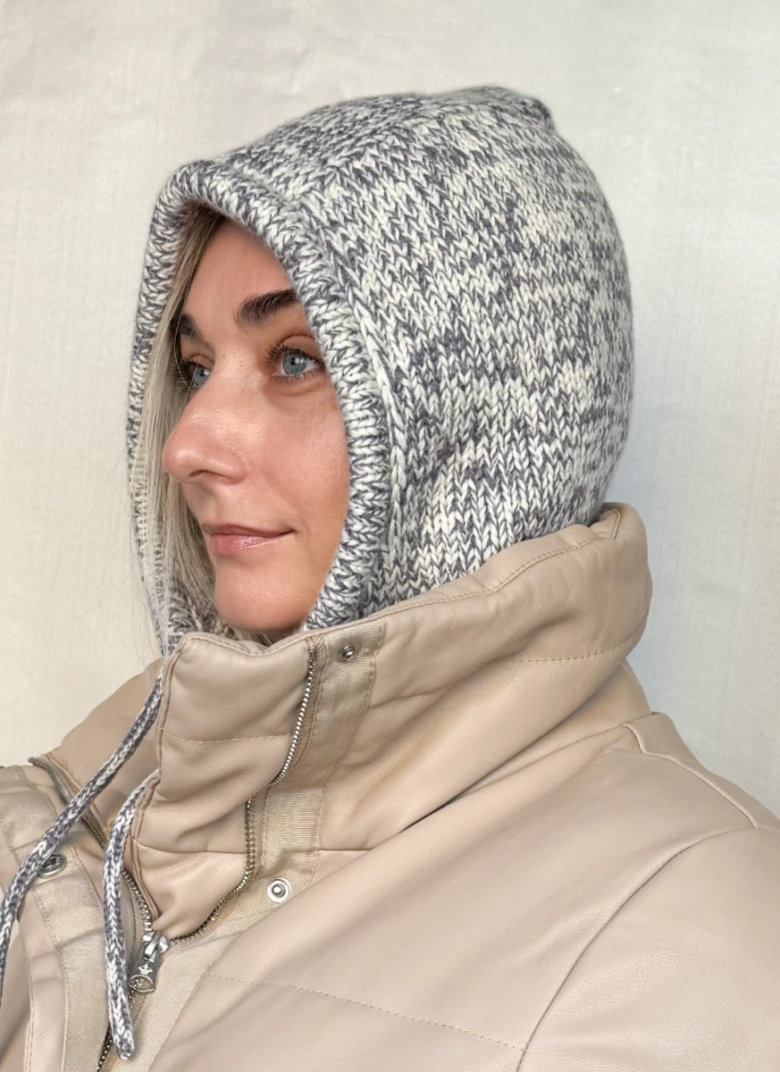 US Stock Milk Gray mix Women Knit Hood, Merino Wool Hood, Women Balaclava