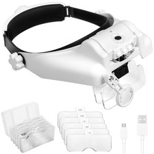Headband Magnifier Glasses, 1X to 14X Rechargeable Head Magnifier with LED Li...