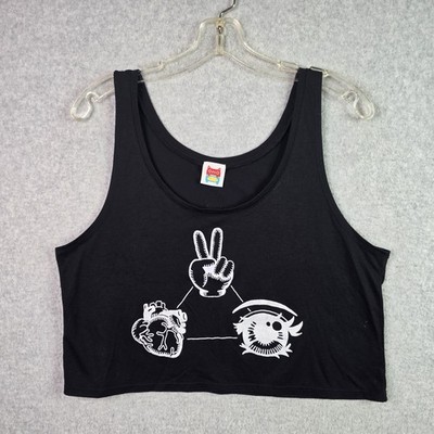 OMO CAT Omocat Peace Heart Black Crop Sleeveless Top Womens Sz Medium