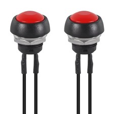 2x Red Push Button Switch Waterproof Reset Car/Truck Wired DC 12V AC 125V/250V