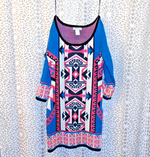 Flying Tomato Festival Sweater Dress Coral Geometric Southwestern Tribal Boho