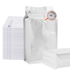 50 PCS Upgraded Coffee Bags with Valve White, 8 oz/0.5 lb , Black High Barri...