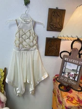 Revolution Gold Sequin Kerchief Hem Ivory Ballet Lyrical Dance Costume Dress LC