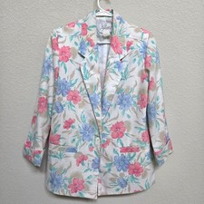 Vintage Floral Blazer Pykettes Jacket Size Medium Pastel 80s Lined Made in USA