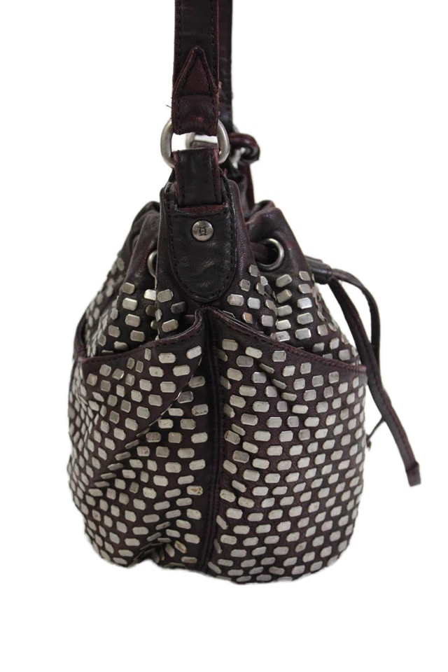 Olivia Harris Womens Adjustable Strap Studded Drawstring Handbag Purple Leather - Image 4 of 4