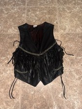 Leather Fringe Motorcycle Vest Women's Small Black / Western Concho Biker USA