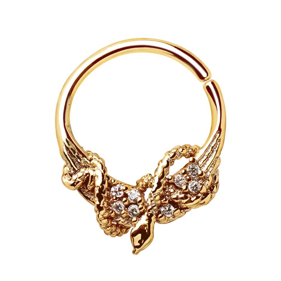 Gold Plated Jeweled Wings and Snake Seamless Ring / Septum Ring 1.2mm x 10mm - Image 3 of 3