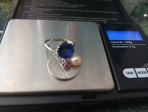 Ring 10 Kt Perle Natur. S.7 Rubin .Saphir ?? Sehr schön - Bild 7 von 23