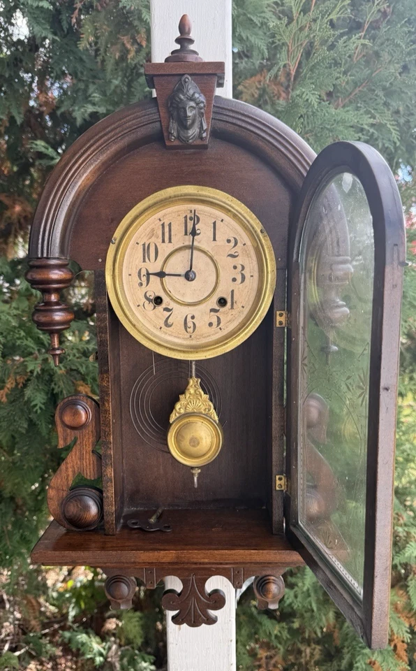 Antique C 1917 New Haven CUBA Wall Clock ALL ORIGINAL - CLEAN MOVEMENT - VIDEO - Image 2 of 4