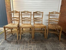 Set Of Four Pine Dining Chairs - wicker seats need repair
