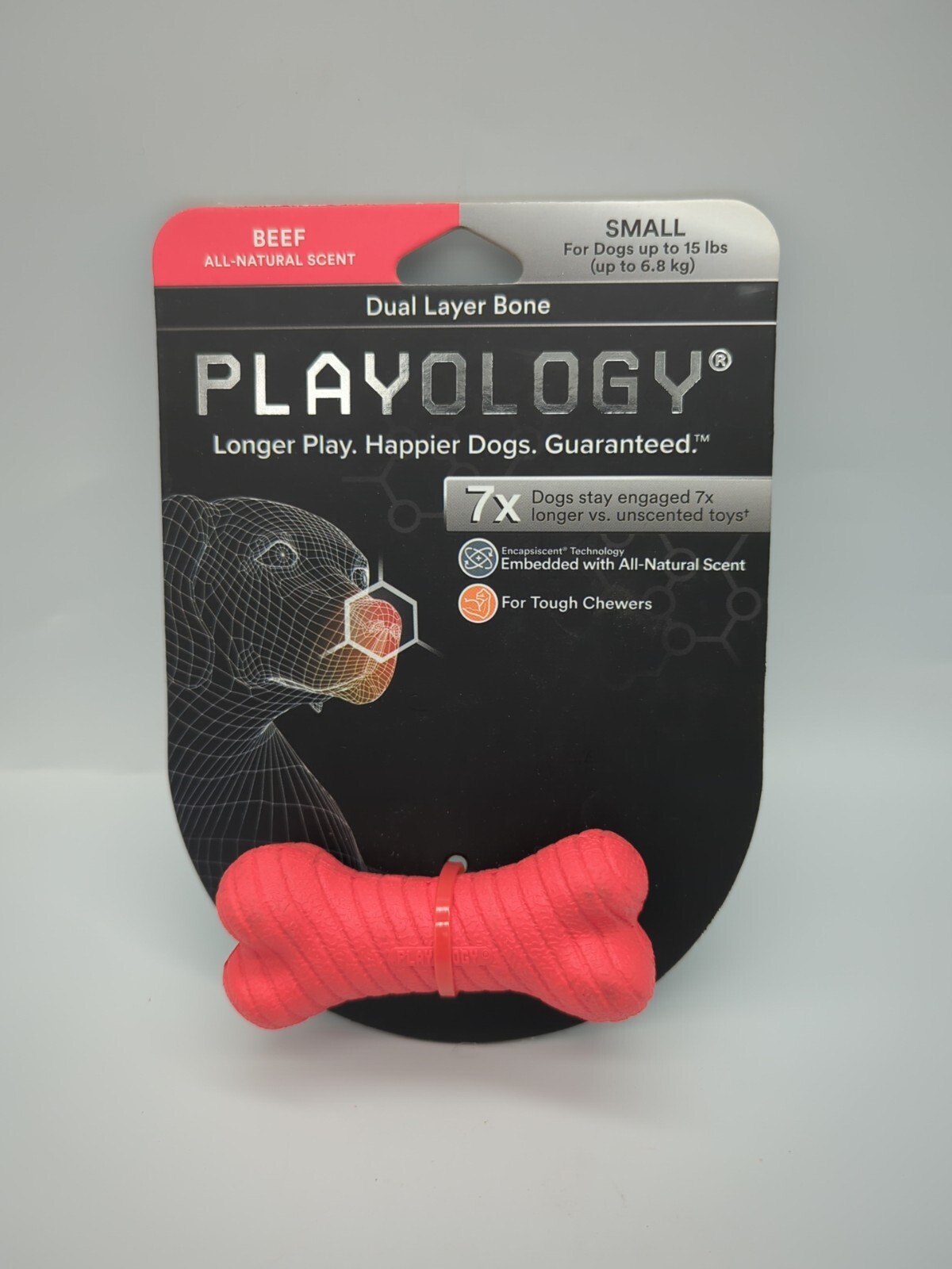 Playology Dual Layer Bone Dog Toy All-Natural Beef Scent Sma