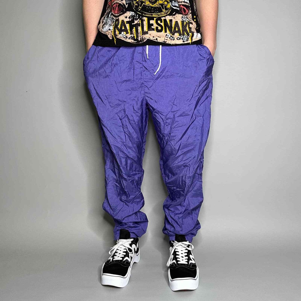 Vintage Track Pants L Violet Purple Nylon Jogger Elastic